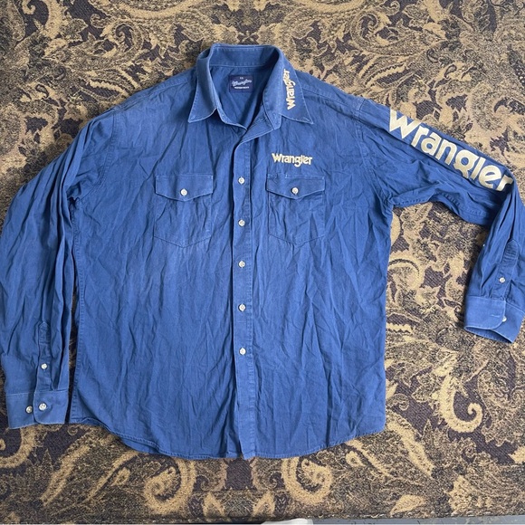 Vtg 90s Wrangler‎ Westershirts Long Sleeve Blue Shirt Mens Size XL Embroidered - Picture 1 of 9